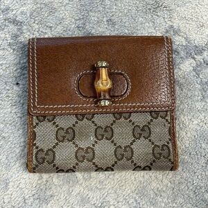 Vintage Gucci Monogram Bamboo French Wallet Brown GG Compact